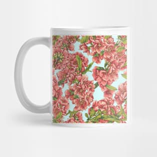 Watercolor quince branch on blue Mug